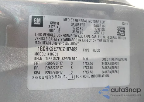 2012 Chevrolet Silverado 1500 Lt from USA, damaged, VIN 1GCRKSE77CZ187482